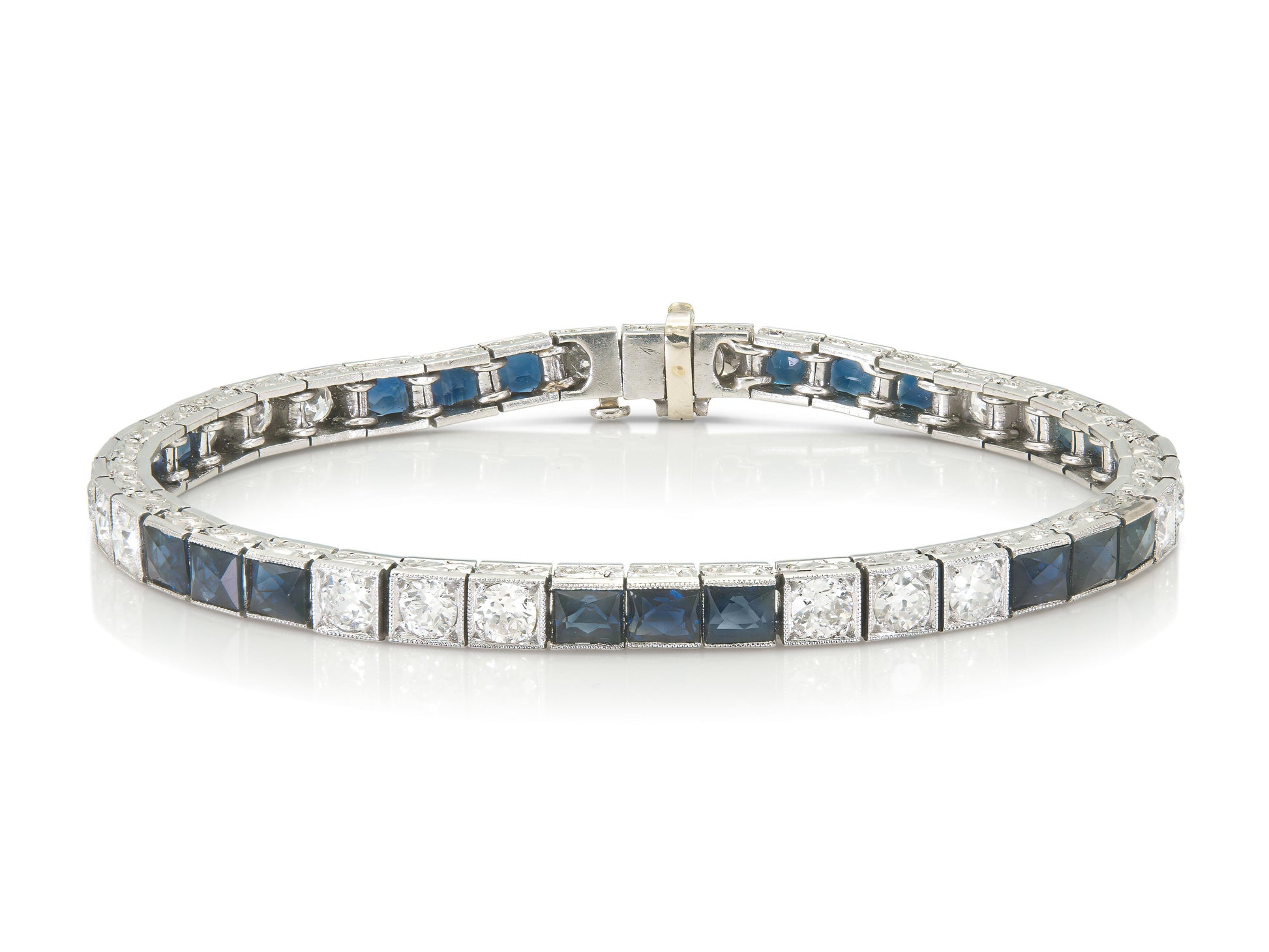 Antique Art Deco 1920s Diamond and Sapphire Line Bracelet
