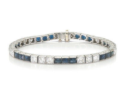 Antique Art Deco 1920s Diamond and Sapphire Line Bracelet
