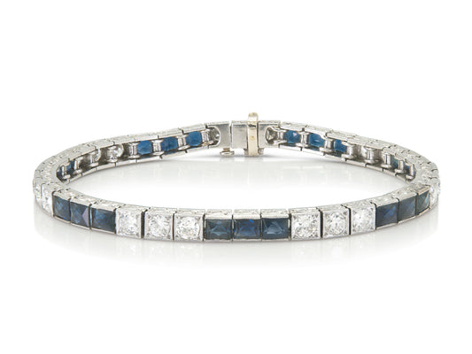 Antique Art Deco 1920s Diamond and Sapphire Line Bracelet