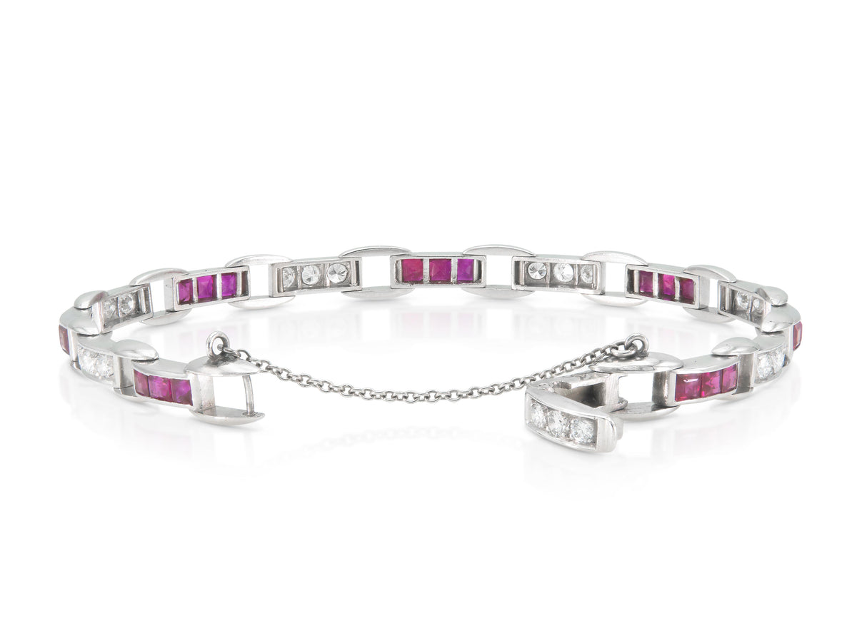 Vintage 1940s Retro J.E. Caldwell & Co. Diamond and Ruby Link Bracelet