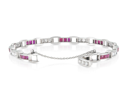 Vintage 1940s Retro J.E. Caldwell & Co. Diamond and Ruby Link Bracelet