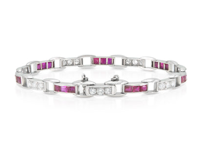 Vintage 1940s Retro J.E. Caldwell & Co. Diamond and Ruby Link Bracelet
