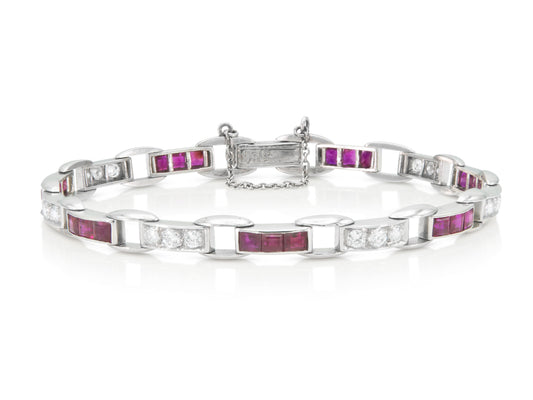 Vintage 1940s Retro J.E. Caldwell & Co. Diamond and Ruby Link Bracelet