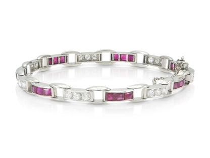 Vintage 1940s Retro J.E. Caldwell & Co. Diamond and Ruby Link Bracelet