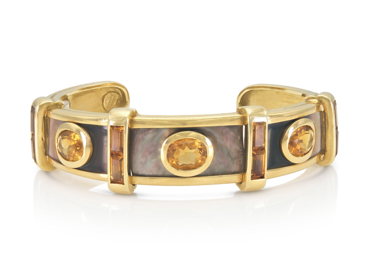 Sabbadini Citrine and Purple Mother of Pearl Cuff Bracelet