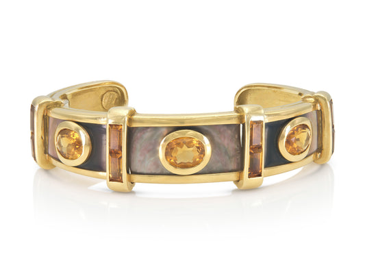 Sabbadini Citrine and Purple Mother of Pearl Cuff Bracelet