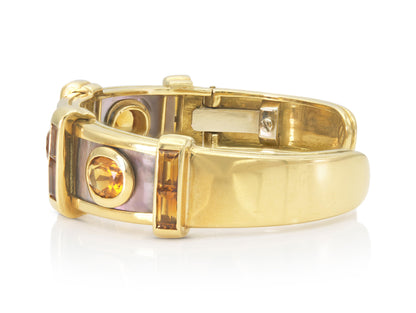 Sabbadini Citrine and Purple Mother of Pearl Cuff Bracelet