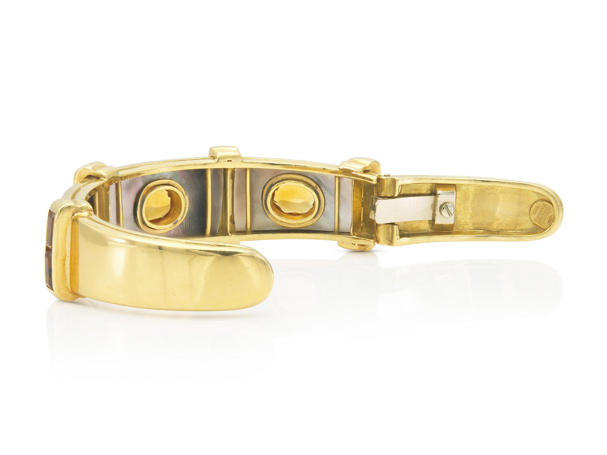 Sabbadini Citrine and Purple Mother of Pearl Cuff Bracelet