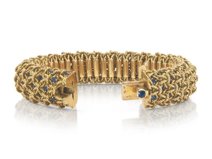 Vintage 1960s Georges L'Enfant Gold Woven Bracelet With Sapphires