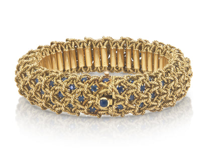 Vintage 1960s Georges L'Enfant Gold Woven Bracelet With Sapphires