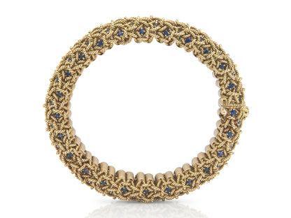 Vintage 1960s Georges L'Enfant Gold Woven Bracelet With Sapphires