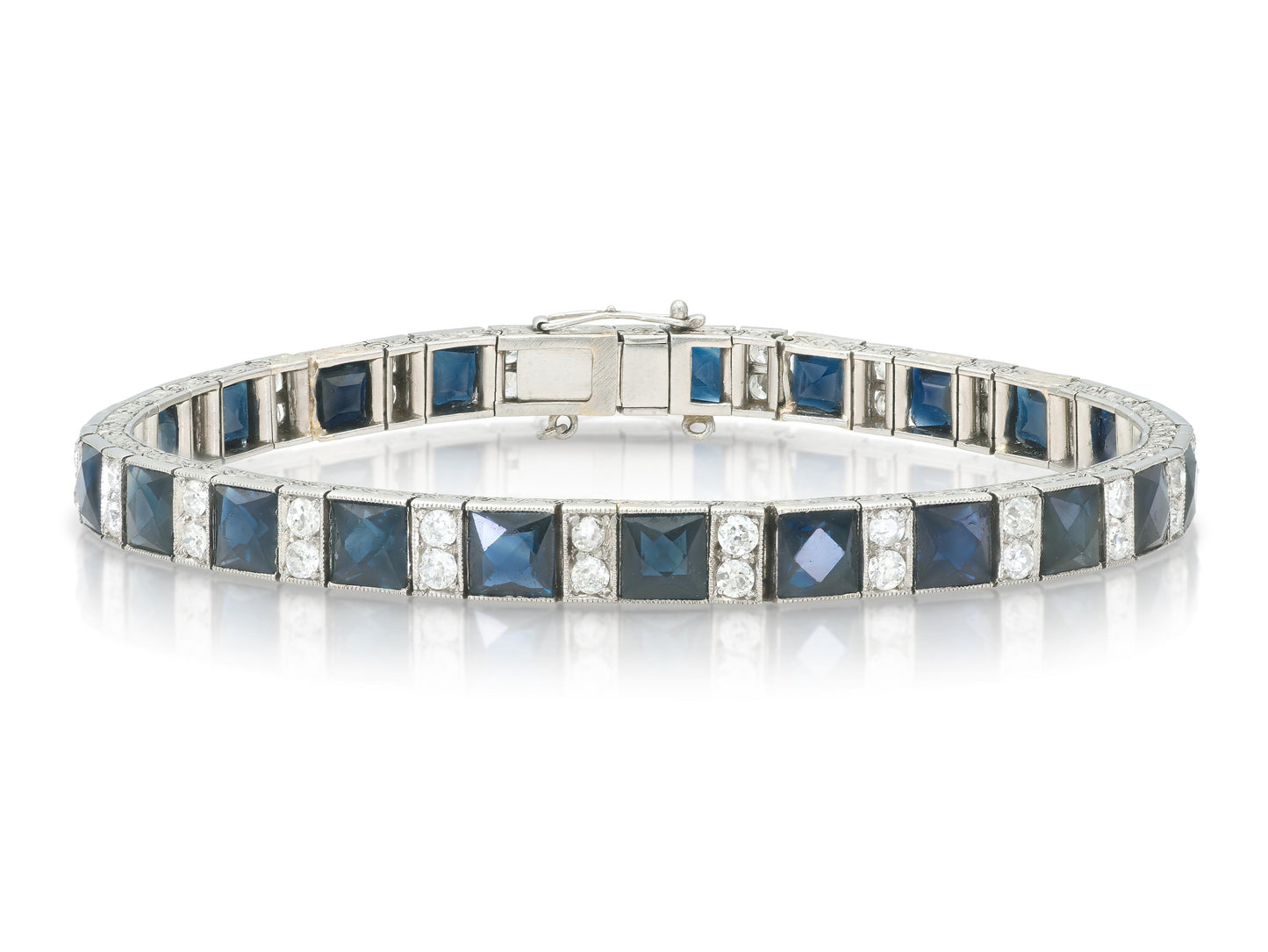 Antique Art Deco 1920s 12.00 Carat Sapphire Line Bracelet with Diamonds