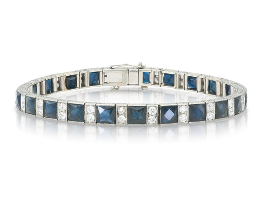 Antique Art Deco 1920s 12.00 Carat Sapphire Line Bracelet with Diamonds