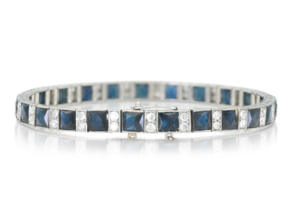 Antique Art Deco 1920s 12.00 Carat Sapphire Line Bracelet with Diamonds