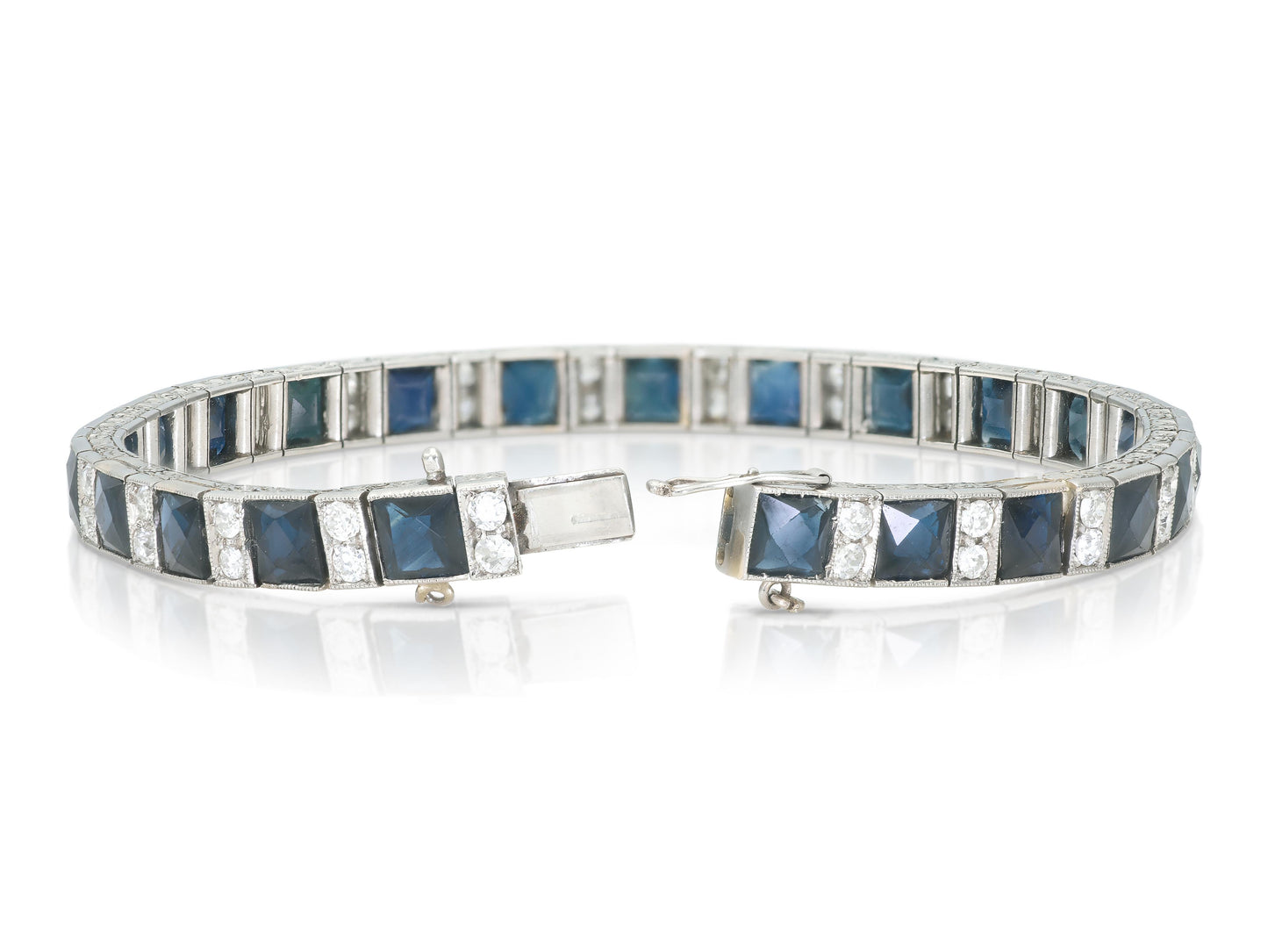 Antique Art Deco 1920s 12.00 Carat Sapphire Line Bracelet with Diamonds