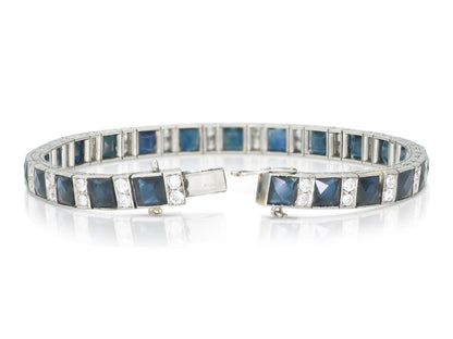 Antique Art Deco 1920s 12.00 Carat Sapphire Line Bracelet with Diamonds