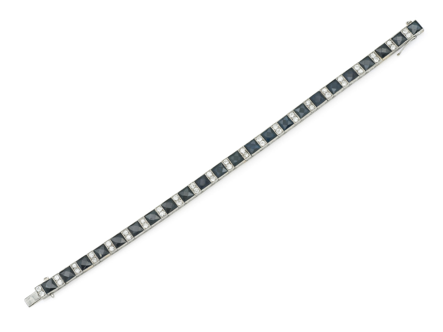 Antique Art Deco 1920s 12.00 Carat Sapphire Line Bracelet with Diamonds