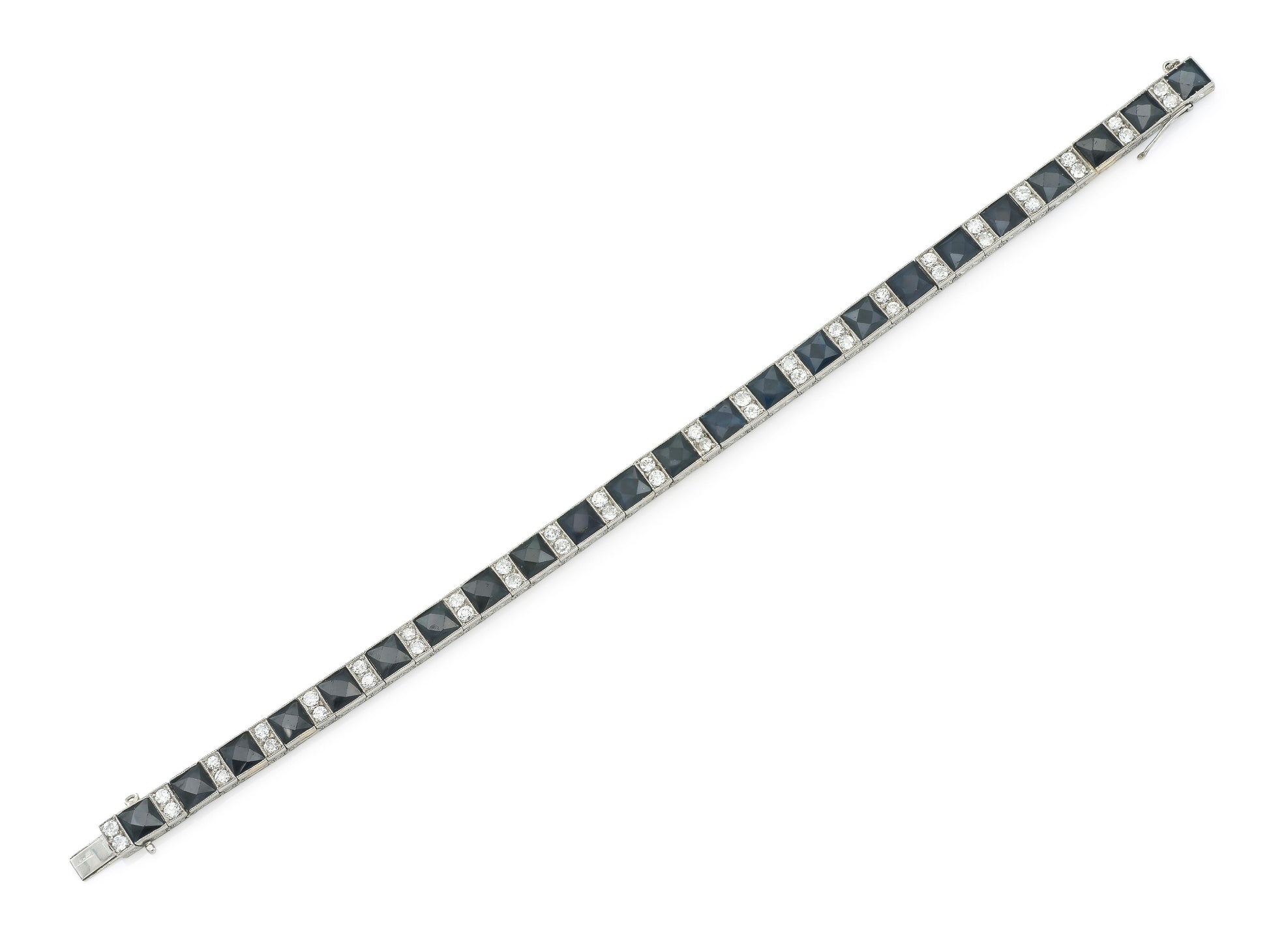 Antique Art Deco 1920s 12.00 Carat Sapphire Line Bracelet with Diamonds