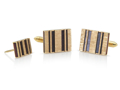 Vintage 1960s Carnelian and Gold Cufflinks and Tie Tag Set