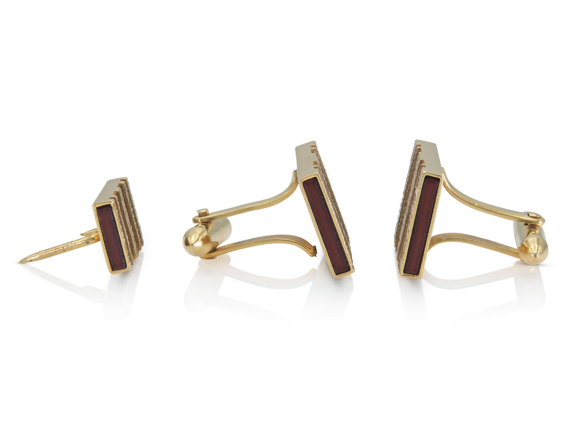 Vintage 1960s Carnelian and Gold Cufflinks and Tie Tag Set