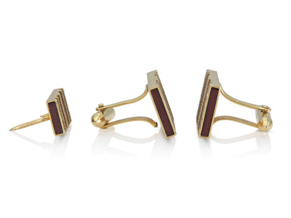 Vintage 1960s Carnelian and Gold Cufflinks and Tie Tag Set