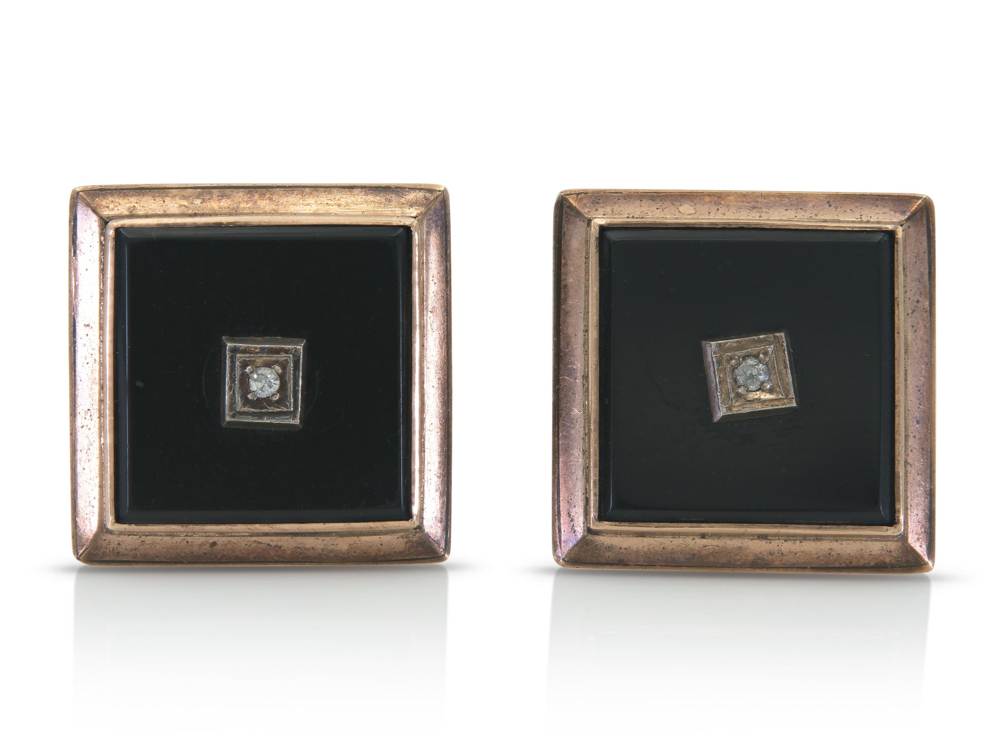 Vintage 1940s Retro Onyx Square Cufflinks with Diamonds