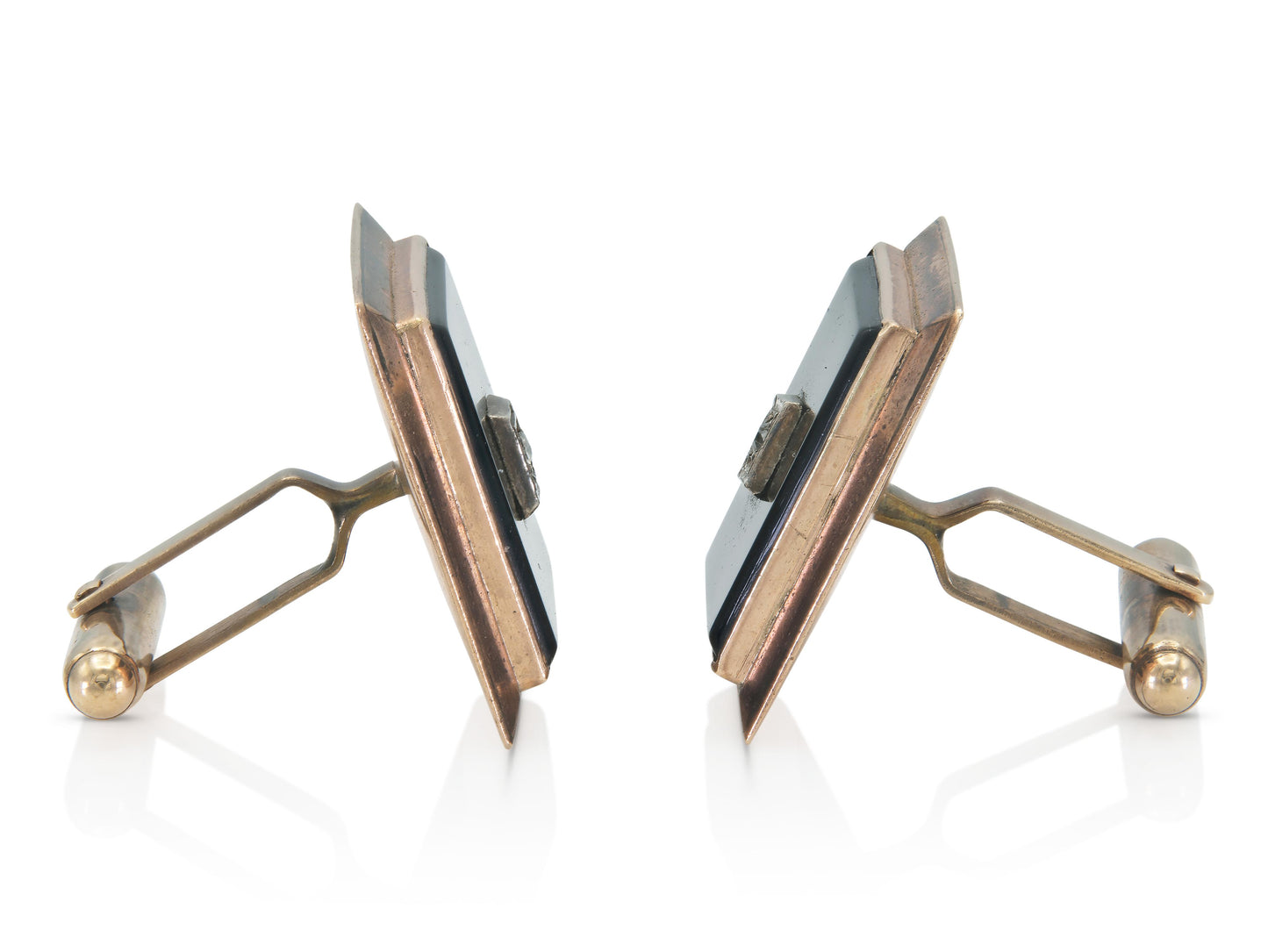 Vintage 1940s Retro Onyx Square Cufflinks with Diamonds