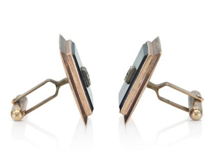 Vintage 1940s Retro Onyx Square Cufflinks with Diamonds