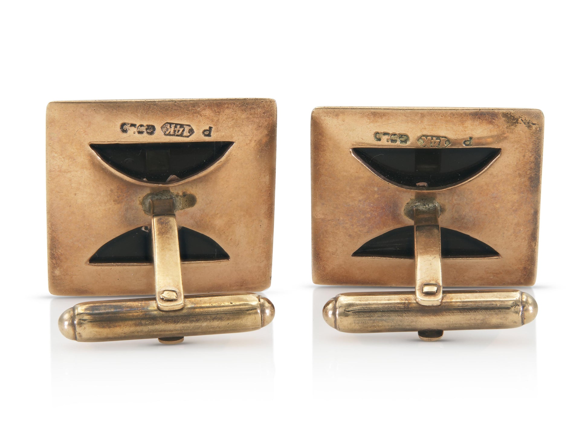 Vintage 1940s Retro Onyx Square Cufflinks with Diamonds