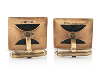 Vintage 1940s Retro Onyx Square Cufflinks with Diamonds
