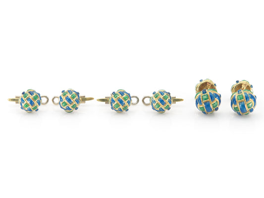 Vintage 1970s David Webb Enamel Weave Stud Set