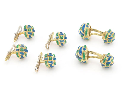Vintage 1970s David Webb Enamel Weave Stud Set