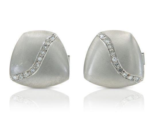 Vintage 1980s White Gold and Diamond Cufflinks