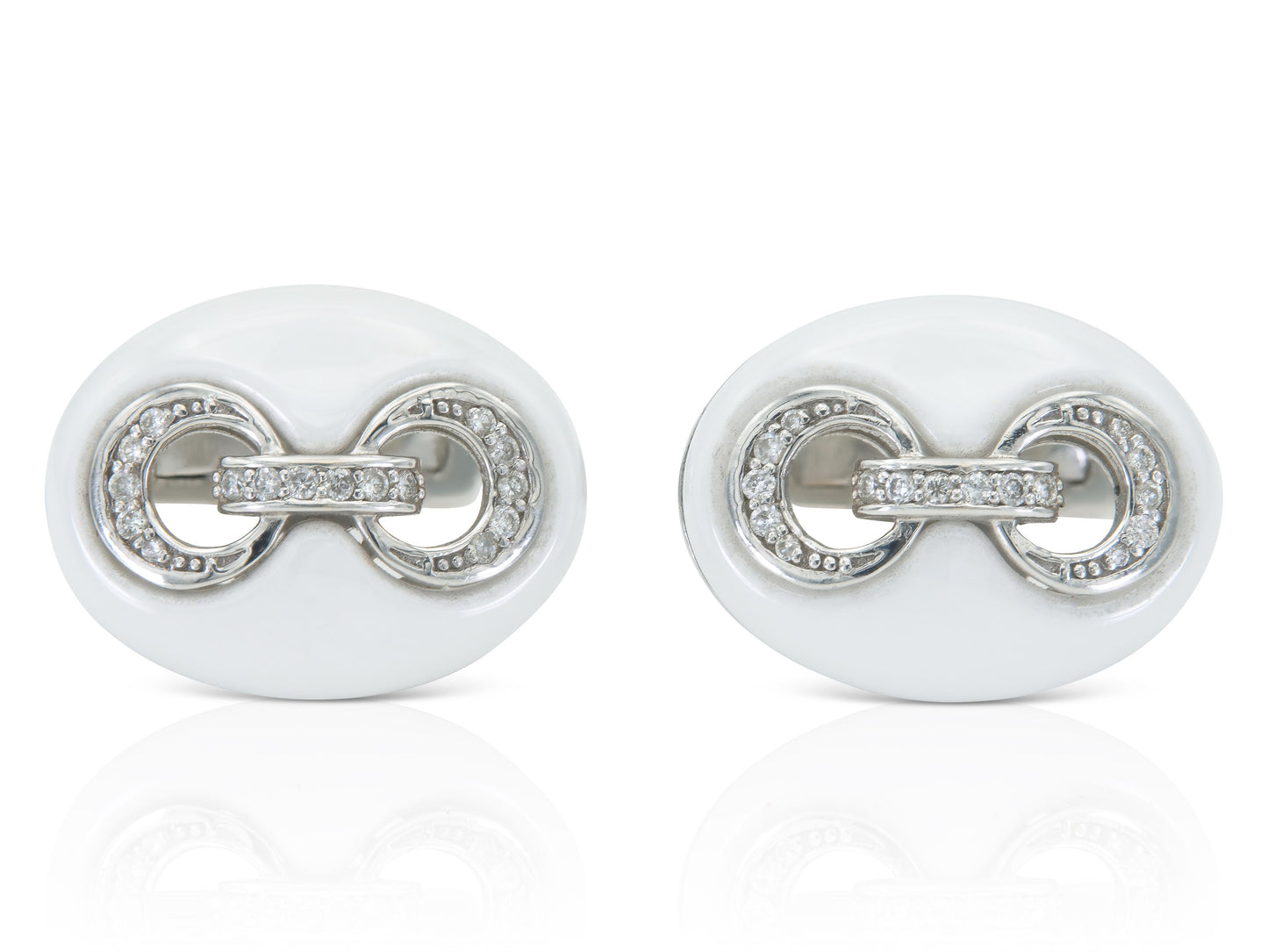White Ceramic and Diamond Coffee Bean Link Cufflinks