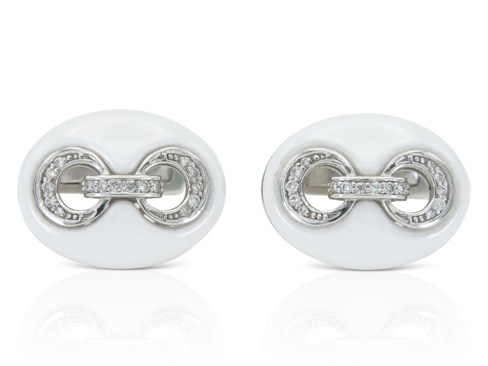 White Ceramic and Diamond Coffee Bean Link Cufflinks