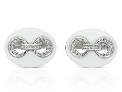 White Ceramic and Diamond Coffee Bean Link Cufflinks