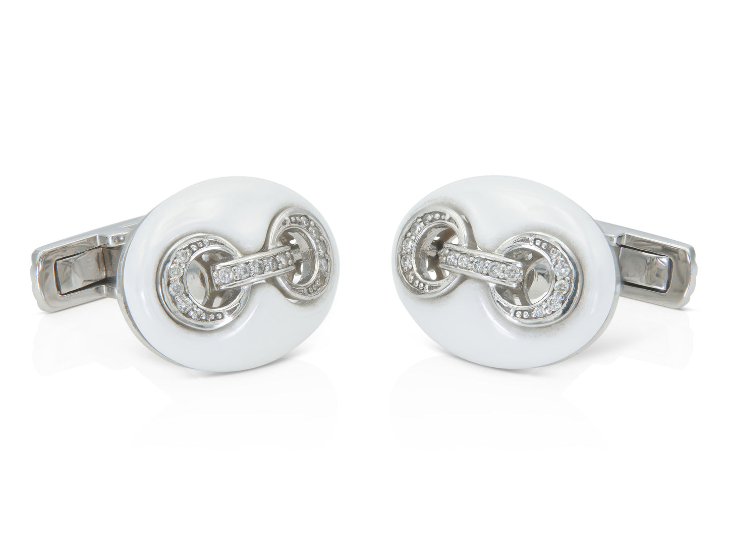 White Ceramic and Diamond Coffee Bean Link Cufflinks