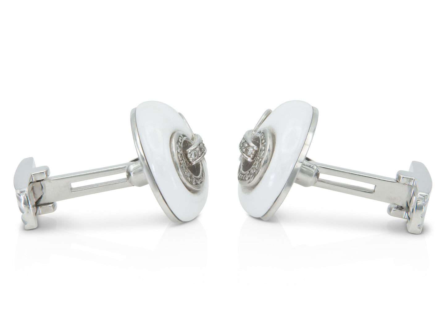 White Ceramic and Diamond Coffee Bean Link Cufflinks