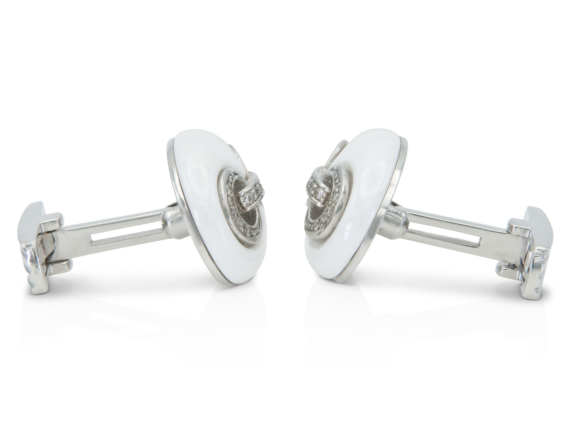 White Ceramic and Diamond Coffee Bean Link Cufflinks