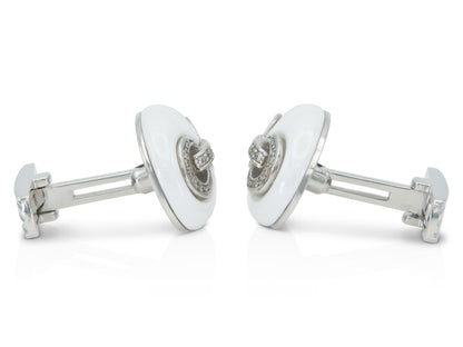 White Ceramic and Diamond Coffee Bean Link Cufflinks