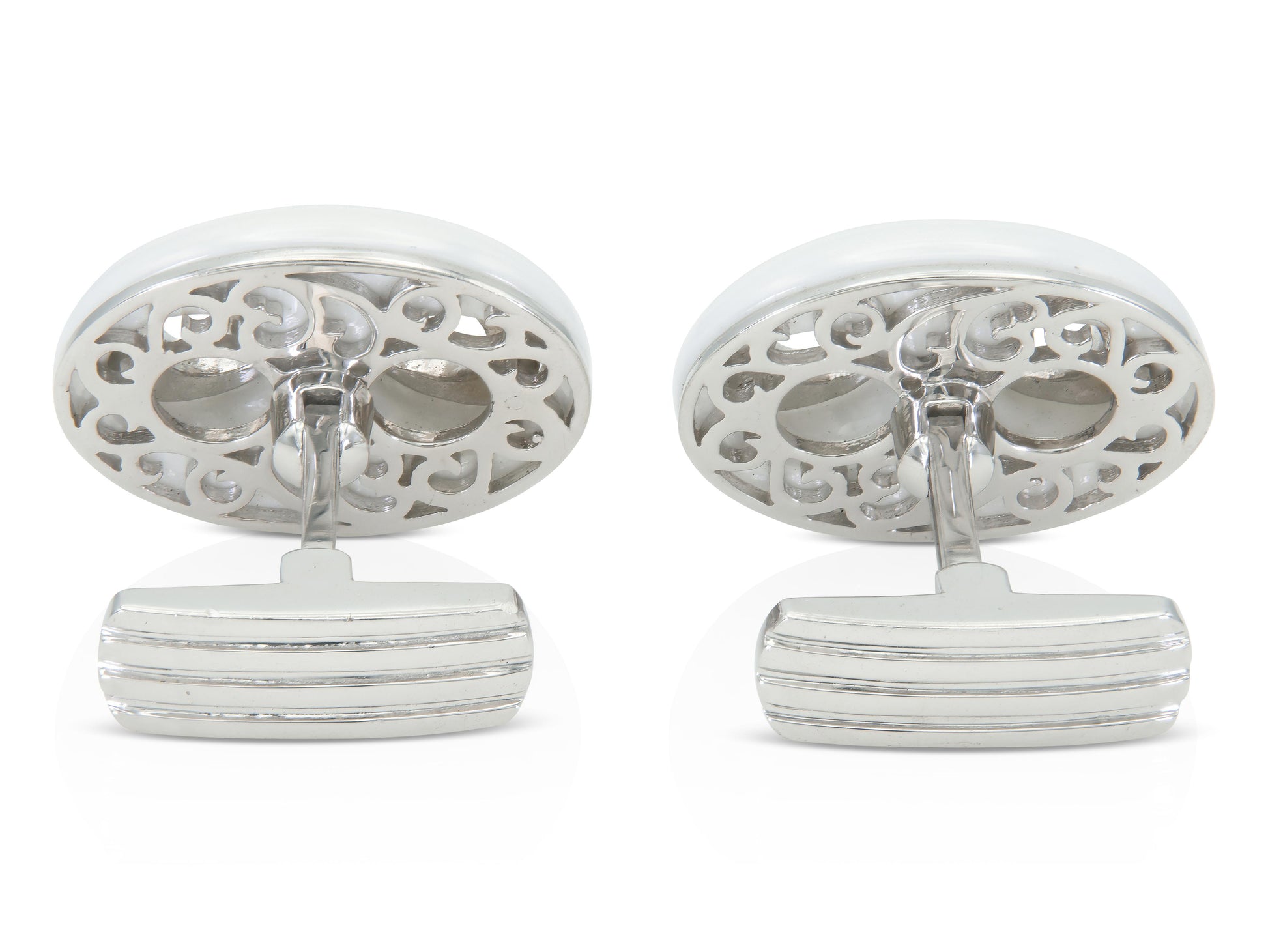 White Ceramic and Diamond Coffee Bean Link Cufflinks