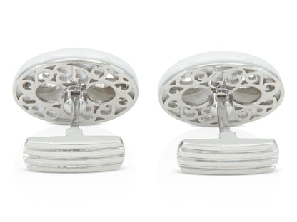 White Ceramic and Diamond Coffee Bean Link Cufflinks