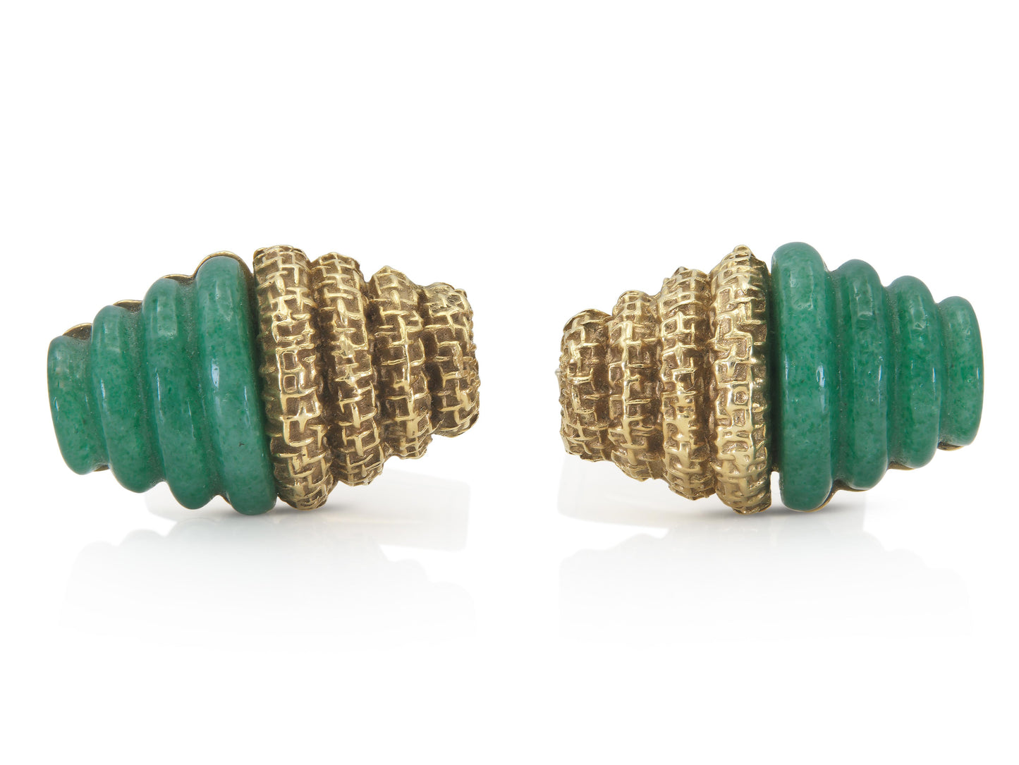 Vintage 1960s Gold and Carved Jade Cufflinks