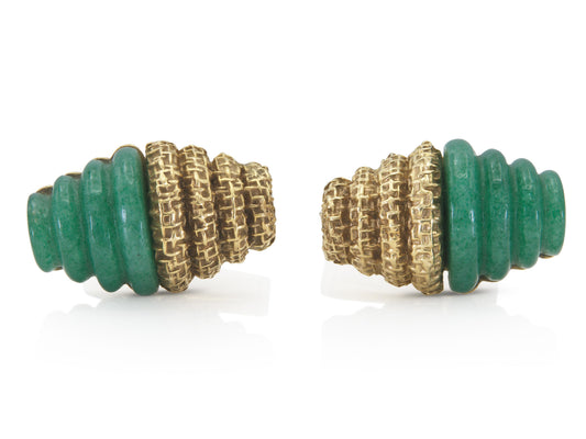 Vintage 1960s Gold and Carved Jade Cufflinks
