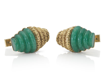 Vintage 1960s Gold and Carved Jade Cufflinks
