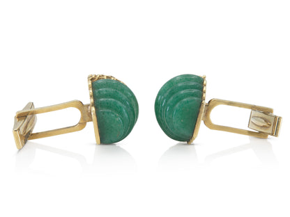Vintage 1960s Gold and Carved Jade Cufflinks