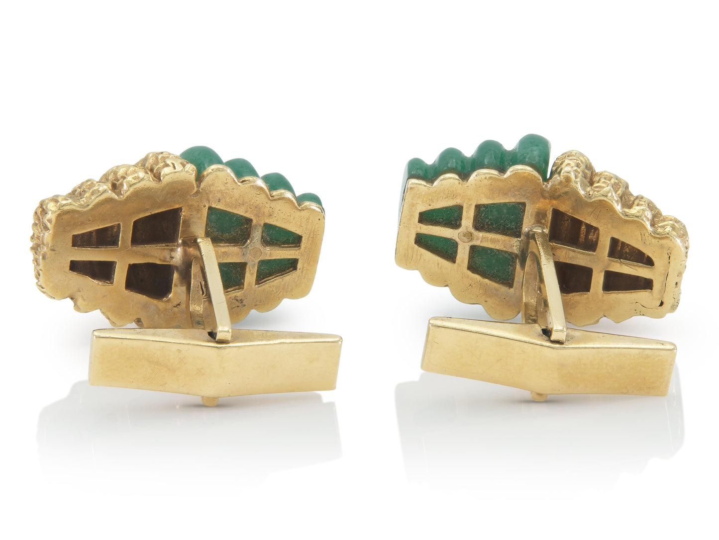 Vintage 1960s Gold and Carved Jade Cufflinks
