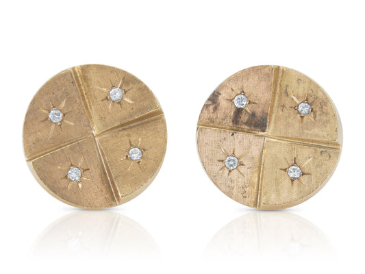 Vintage 1960s Gold Circular Cufflinks with Diamonds