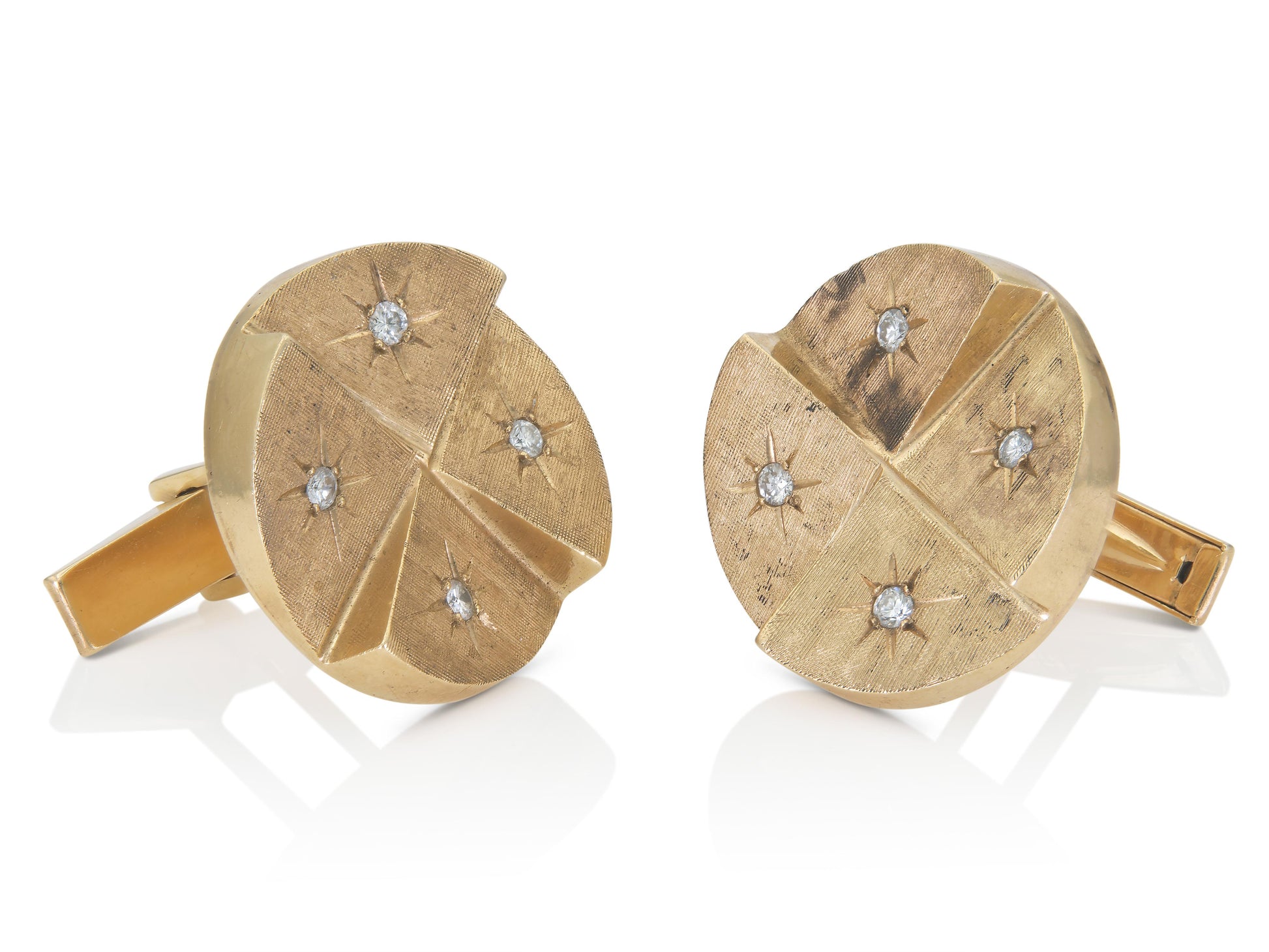 Vintage 1960s Gold Circular Cufflinks with Diamonds