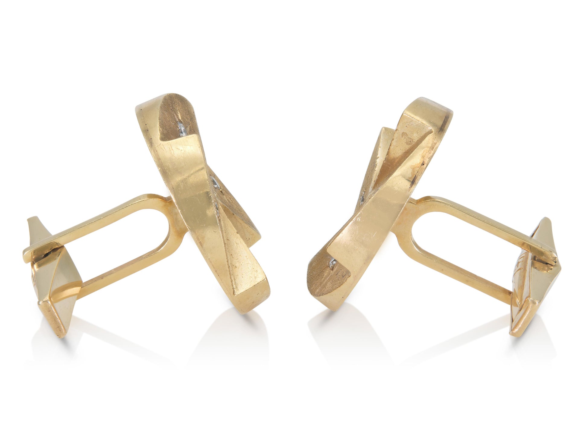 Vintage 1960s Gold Circular Cufflinks with Diamonds